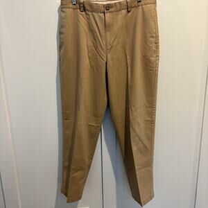 LL Bean Men's Khaki Pants 36x30 Tan Cotton‎ Pleated Comfort Waist Casual Dress